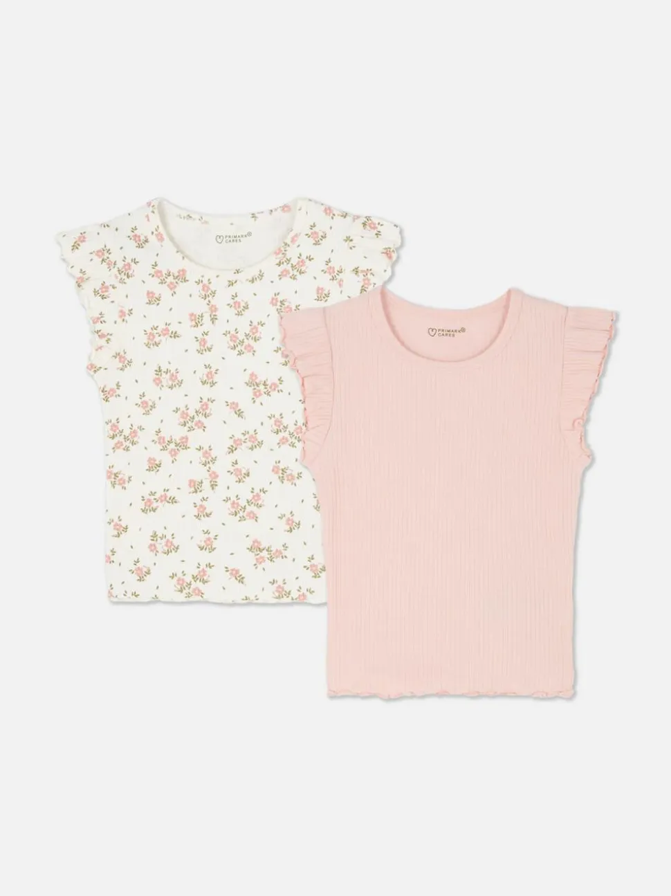 Prążkowane T-shirty z falbanką, 2 szt.