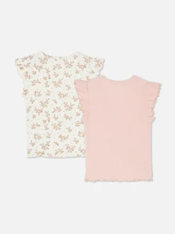 Prążkowane T-shirty z falbanką, 2 szt.