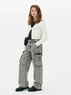 Prążkowany kardigan z wiązaniem z przodu