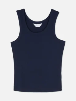 Prążkowany piżamowy top bez rękawów z modalu