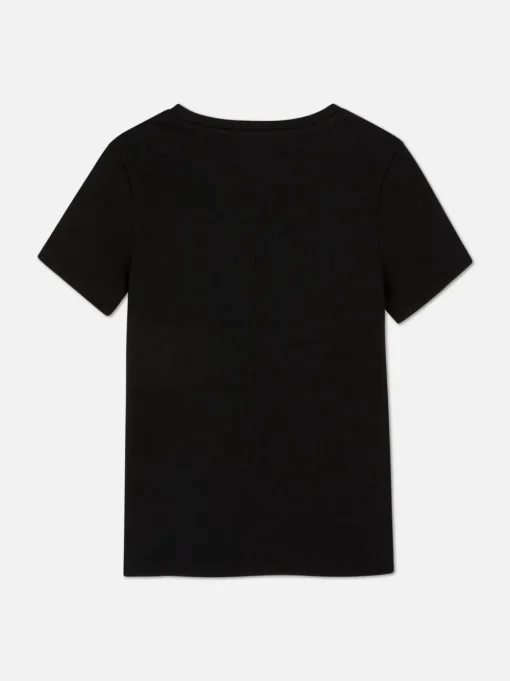 Prążkowany T-shirt z krótkim rękawem