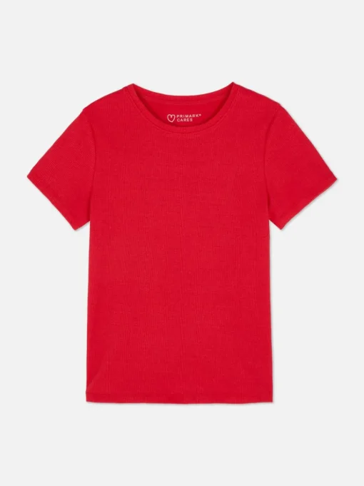 Prążkowany T-shirt z krótkim rękawem
