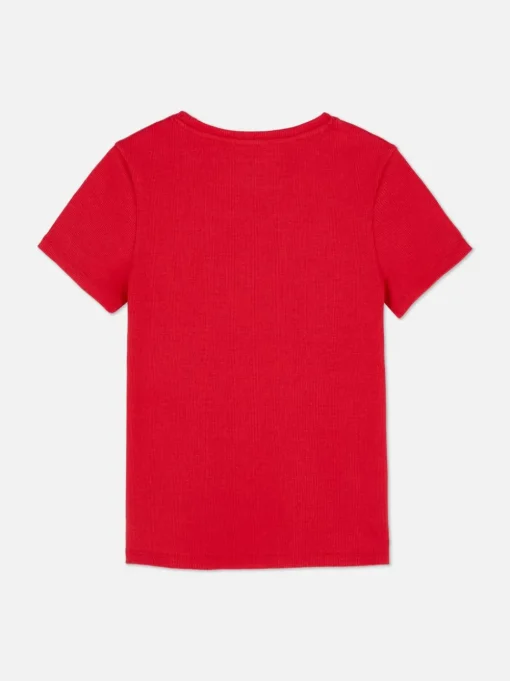 Prążkowany T-shirt z krótkim rękawem