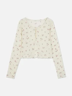 Rozpinany sweter w drobne kwiaty