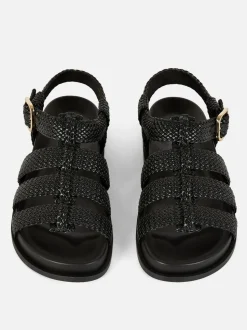 Sandały z ozdobnymi paskami z plecioną fakturą