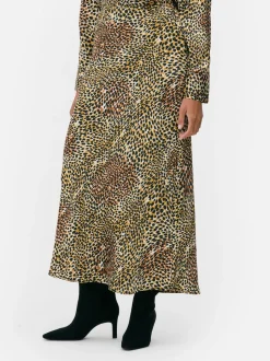 Satynowa spódnica midi z nadrukiem