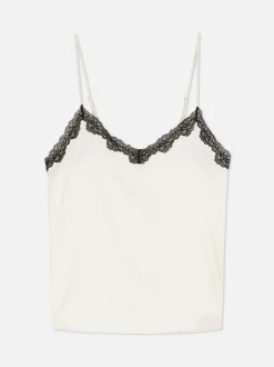 Satynowy top od piżamy na ramiączkach z koronką