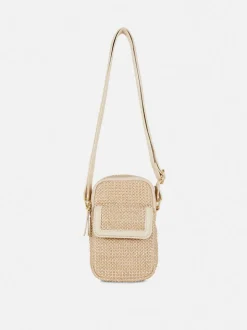 Słomkowy pokrowiec na telefon na długim pasku