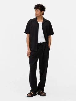 Spodnie w paski z tkaniny seersucker