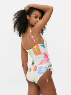 Strój kąpielowy z marszczeniami i wiązaniem z boku