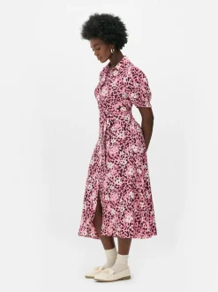 Sukienka koszulowa midi w kwiaty