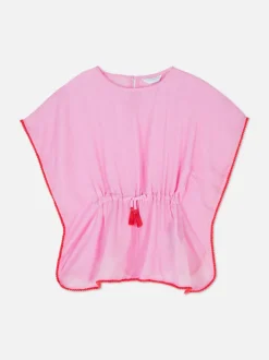 Sukienka typu kaftan z marszczeniami i frędzlami