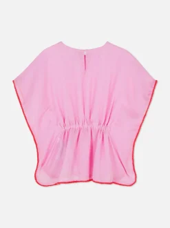 Sukienka typu kaftan z marszczeniami i frędzlami