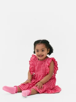 Sukienka warstwowa z tkaniny seersucker w kratkę