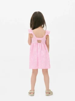 Sukienka z falbanką w kratkę vichy z motywem kwiatów