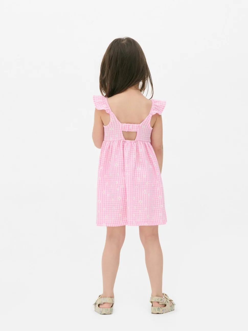 Sukienka z falbanką w kratkę vichy z motywem kwiatów