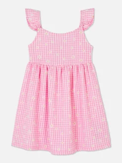 Sukienka z falbanką w kratkę vichy z motywem kwiatów