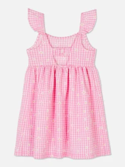 Sukienka z falbanką w kratkę vichy z motywem kwiatów