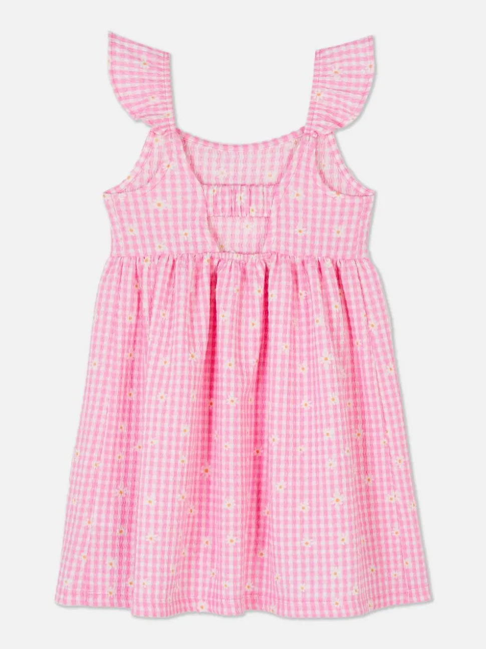 Sukienka z falbanką w kratkę vichy z motywem kwiatów