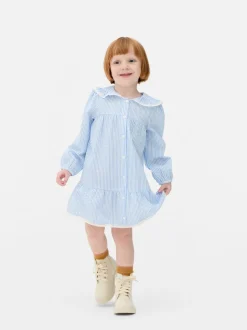 Sukienka z tkaniny seersucker z kołnierzem