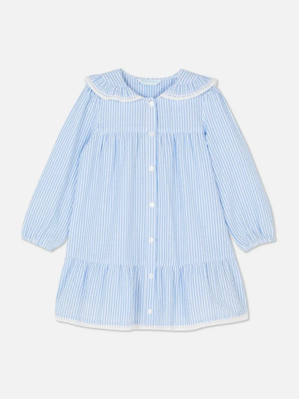 Sukienka z tkaniny seersucker z kołnierzem