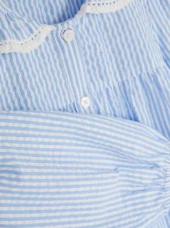 Sukienka z tkaniny seersucker z kołnierzem