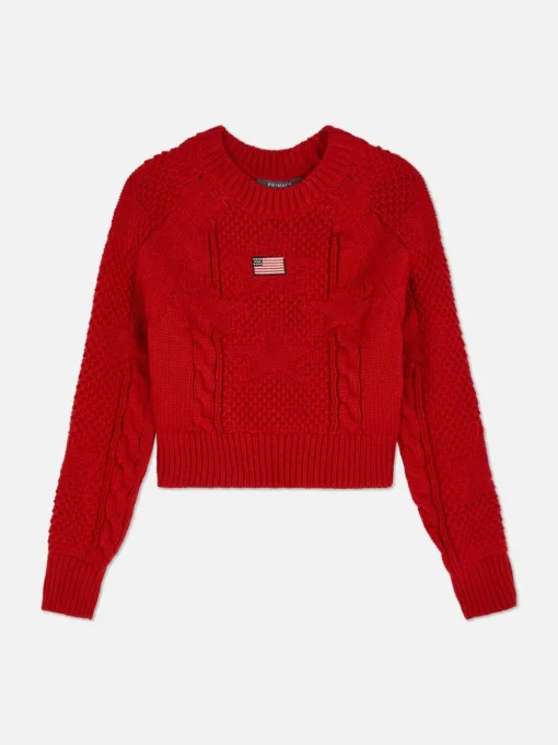 Sweter o splocie warkoczowym z amerykańską flagą