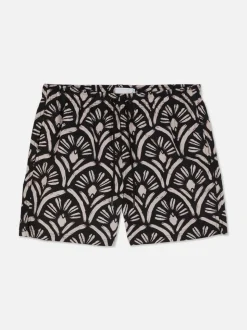 Szorty kąpielowe w abstrakcyjny wzór ze sznurkiem