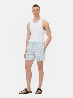 Szorty kąpielowe we flamingi ze sznurkiem w talii