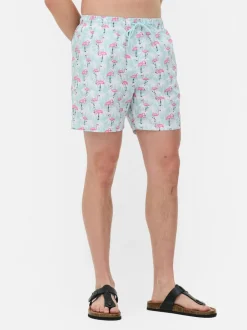 Szorty kąpielowe we flamingi ze sznurkiem w talii