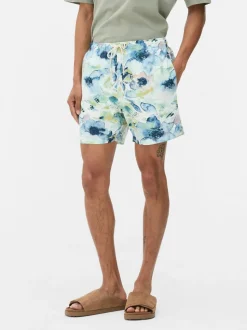Szorty kąpielowe ze sznurkiem w akwarelowe kwiaty