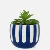 Sztuczny sukulent w pasiastej doniczce