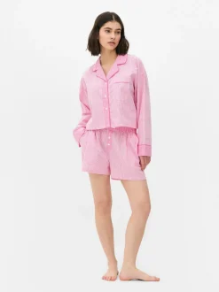 Tkana koszula od piżamy w paski z długim rękawem