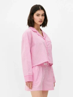 Tkana koszula od piżamy w paski z długim rękawem