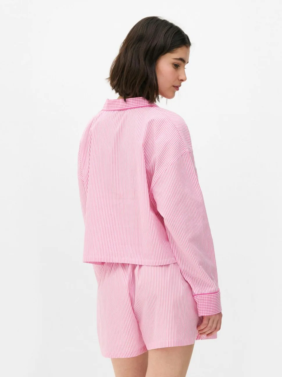 Tkana koszula od piżamy w paski z długim rękawem