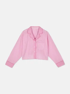 Tkana koszula od piżamy w paski z długim rękawem