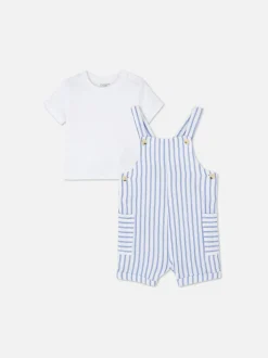 T-shirt i ogrodniczki w paski, komplet