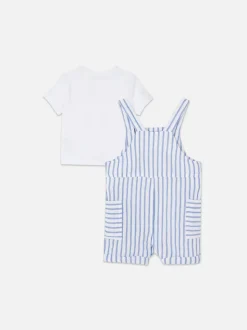 T-shirt i ogrodniczki w paski, komplet