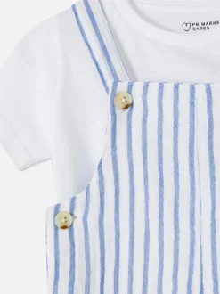 T-shirt i ogrodniczki w paski, komplet