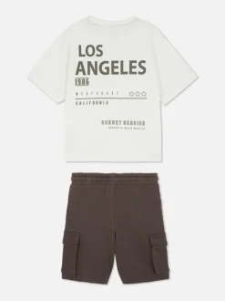 T-shirt i spodenki bojówki z napisem Los Angeles