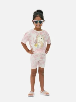 T-shirt i szorty ze wzorem tie-dye i jednorożcem