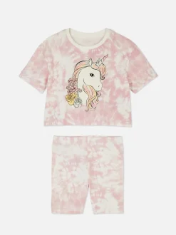 T-shirt i szorty ze wzorem tie-dye i jednorożcem