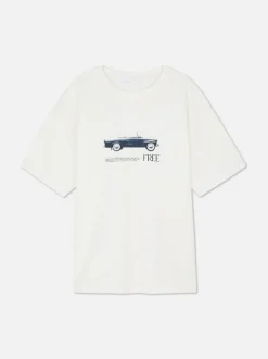 T-shirt oversize w stylu boyfriend z motywem auta