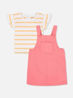 T-Shirt w paski z falbanką i sukienka ogrodniczka