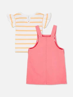 T-Shirt w paski z falbanką i sukienka ogrodniczka