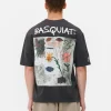 T-shirt z efektem sprania i motywem obrazu Basquiata