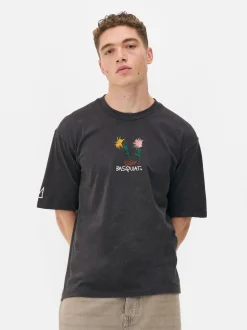 T-shirt z efektem sprania i motywem obrazu Basquiata