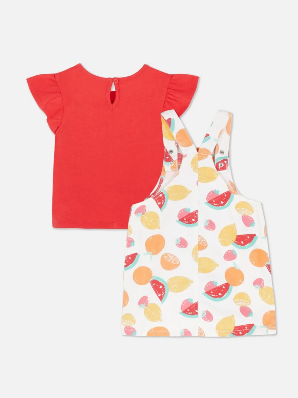 Wzorzysty komplet z sukienką ogrodniczką i topem