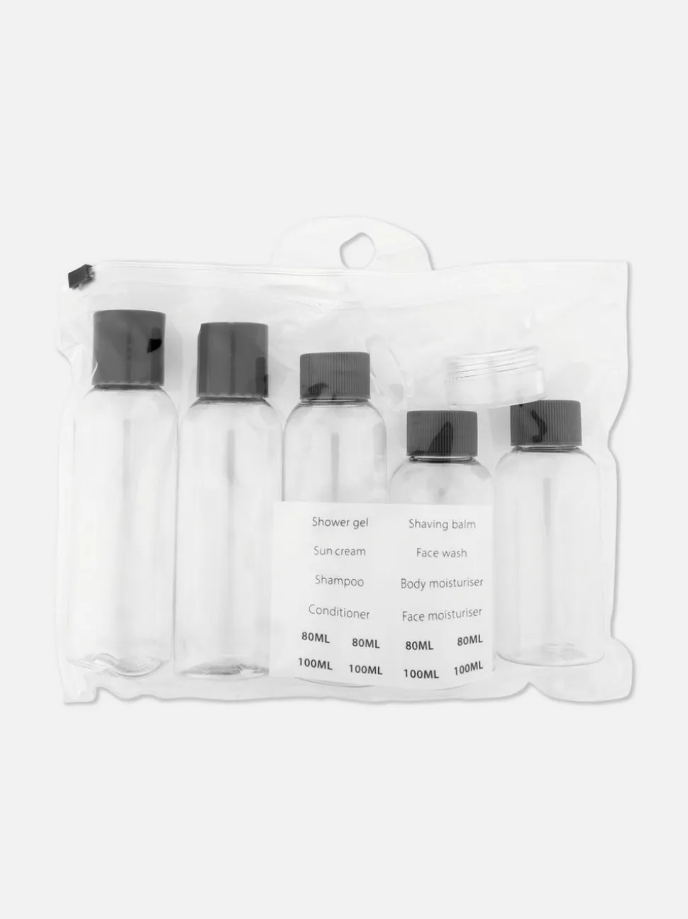 Zestaw buteleczek podróżnych i etykietek