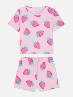 Zestaw piżamowy z szortami z motywem truskawek